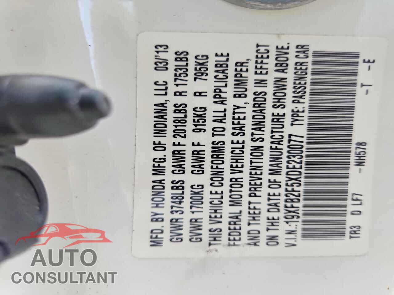 HONDA CIVIC 2013 - 19XFB2F5XDE230077