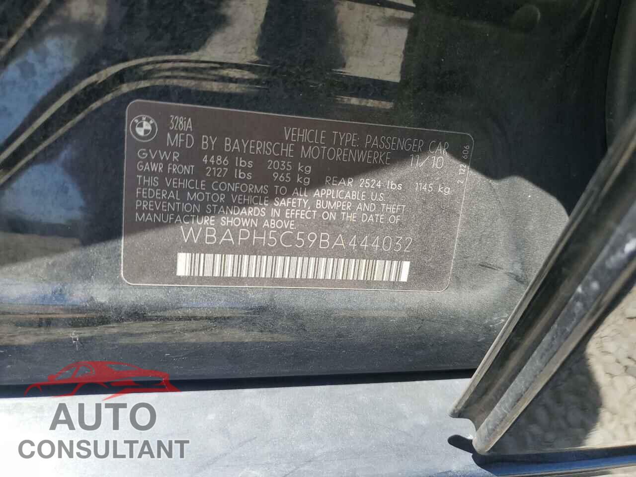 BMW 3 SERIES 2011 - WBAPH5C59BA444032