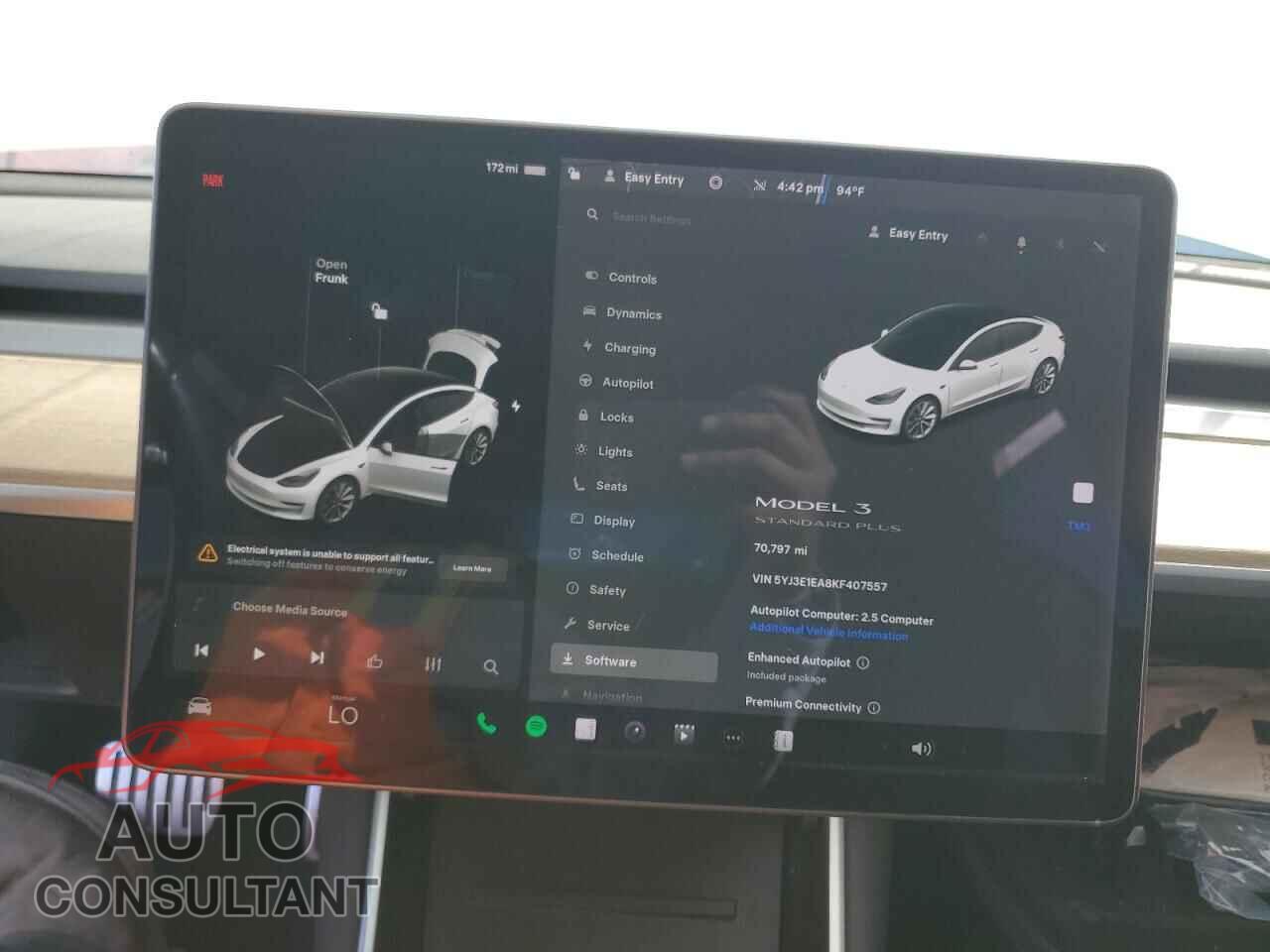 TESLA MODEL 3 2019 - 5YJ3E1EA8KF407557