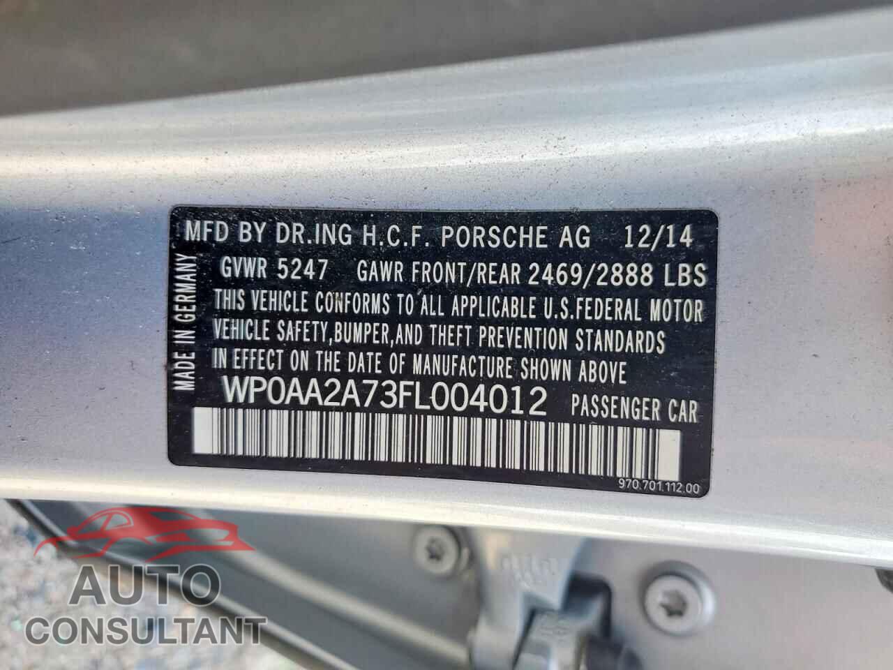 PORSCHE PANAMERA 2015 - WP0AA2A73FL004012