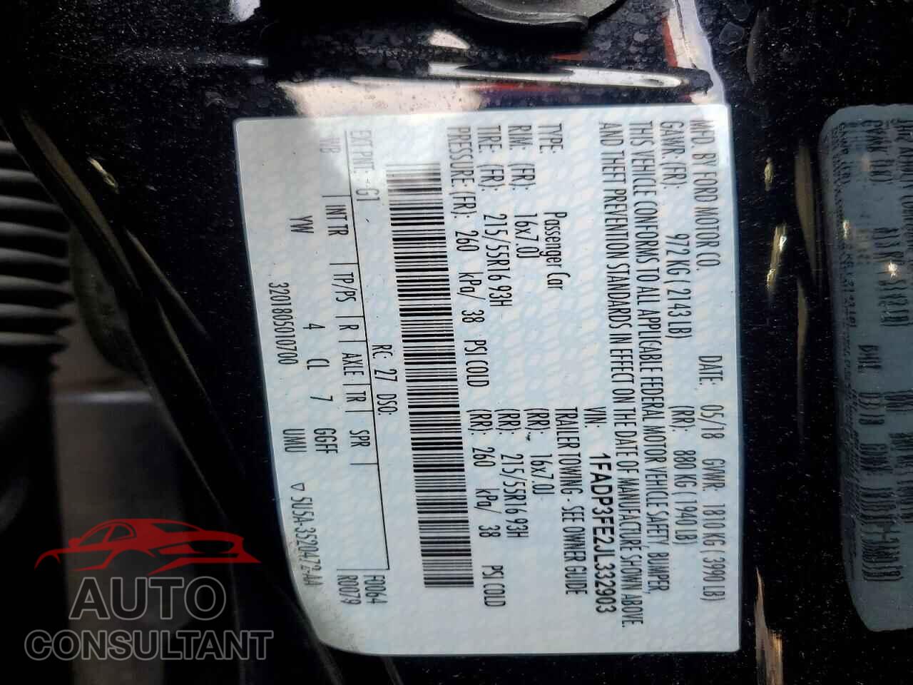 FORD FOCUS 2018 - 1FADP3FE2JL332903