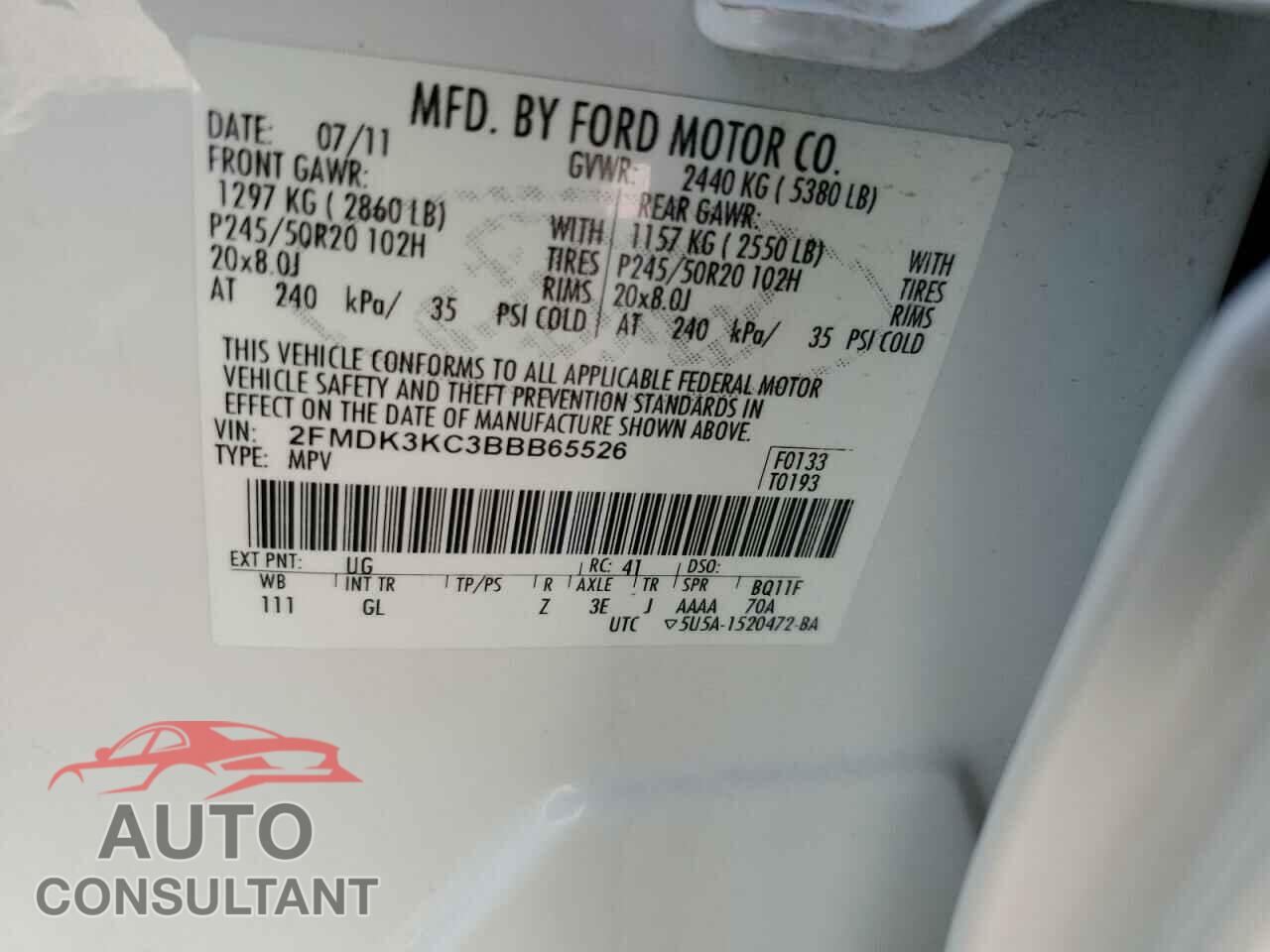 FORD EDGE 2011 - 2FMDK3KC3BBB65526