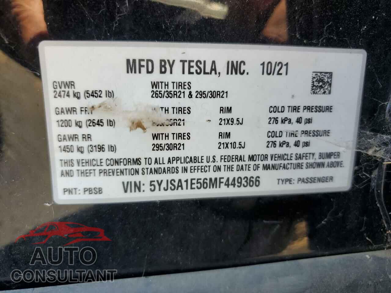 TESLA MODEL S 2021 - 5YJSA1E56MF449366