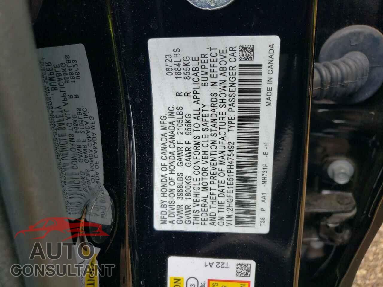 HONDA CIVIC 2023 - 2HGFE1E51PH475492