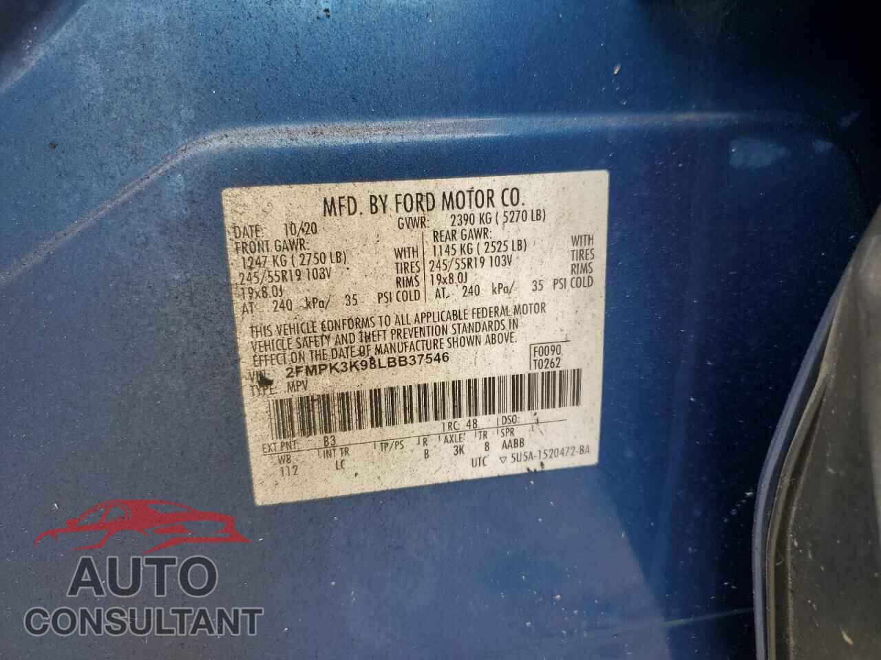 FORD EDGE 2020 - 2FMPK3K98LBB37546