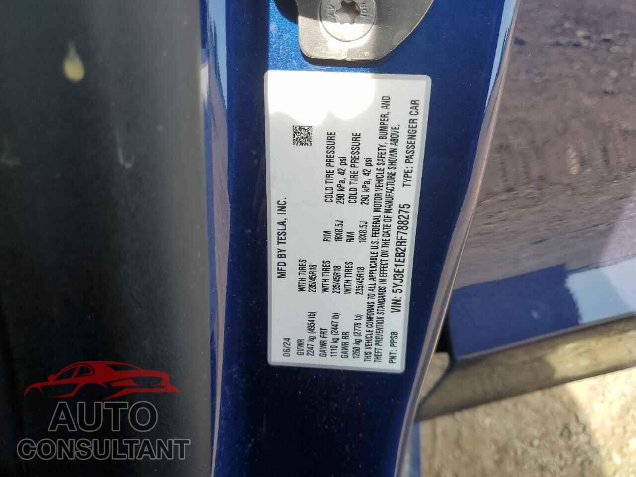 TESLA MODEL 3 2024 - 5YJ3E1EB2RF788275