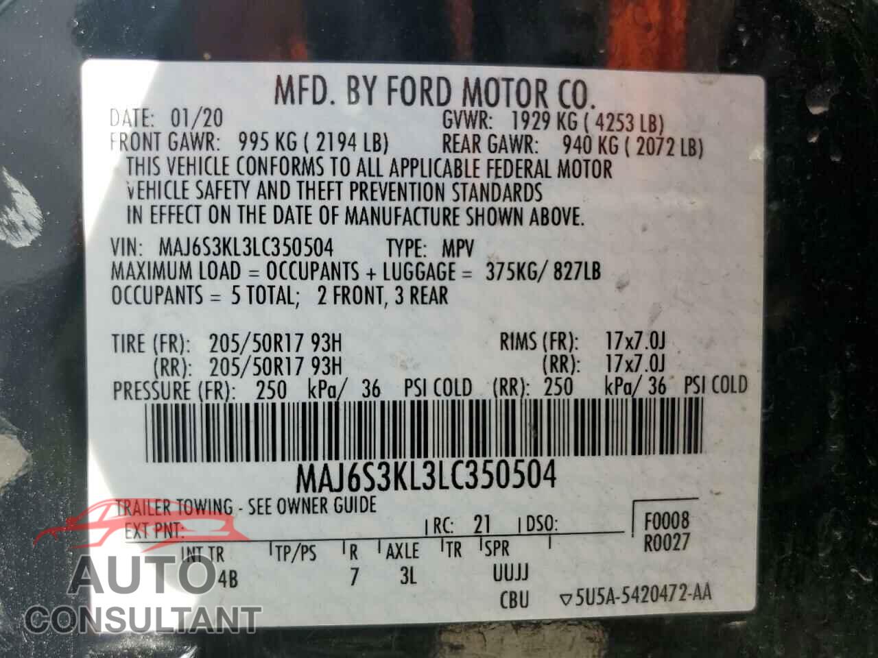 FORD ECOSPORT 2020 - MAJ6S3KL3LC350504