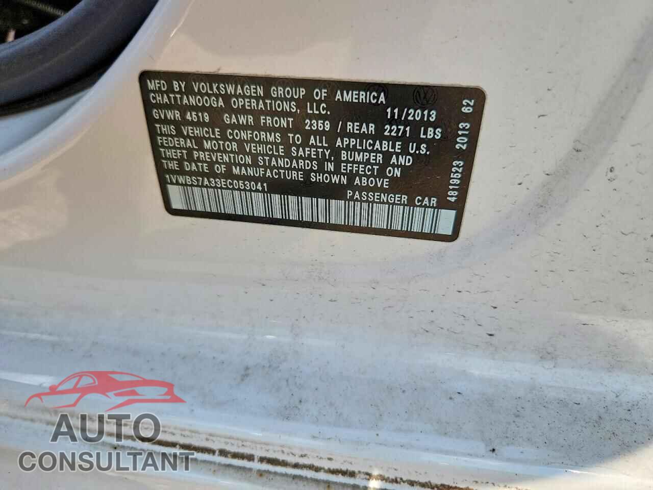 VOLKSWAGEN PASSAT 2014 - 1VWBS7A33EC053041