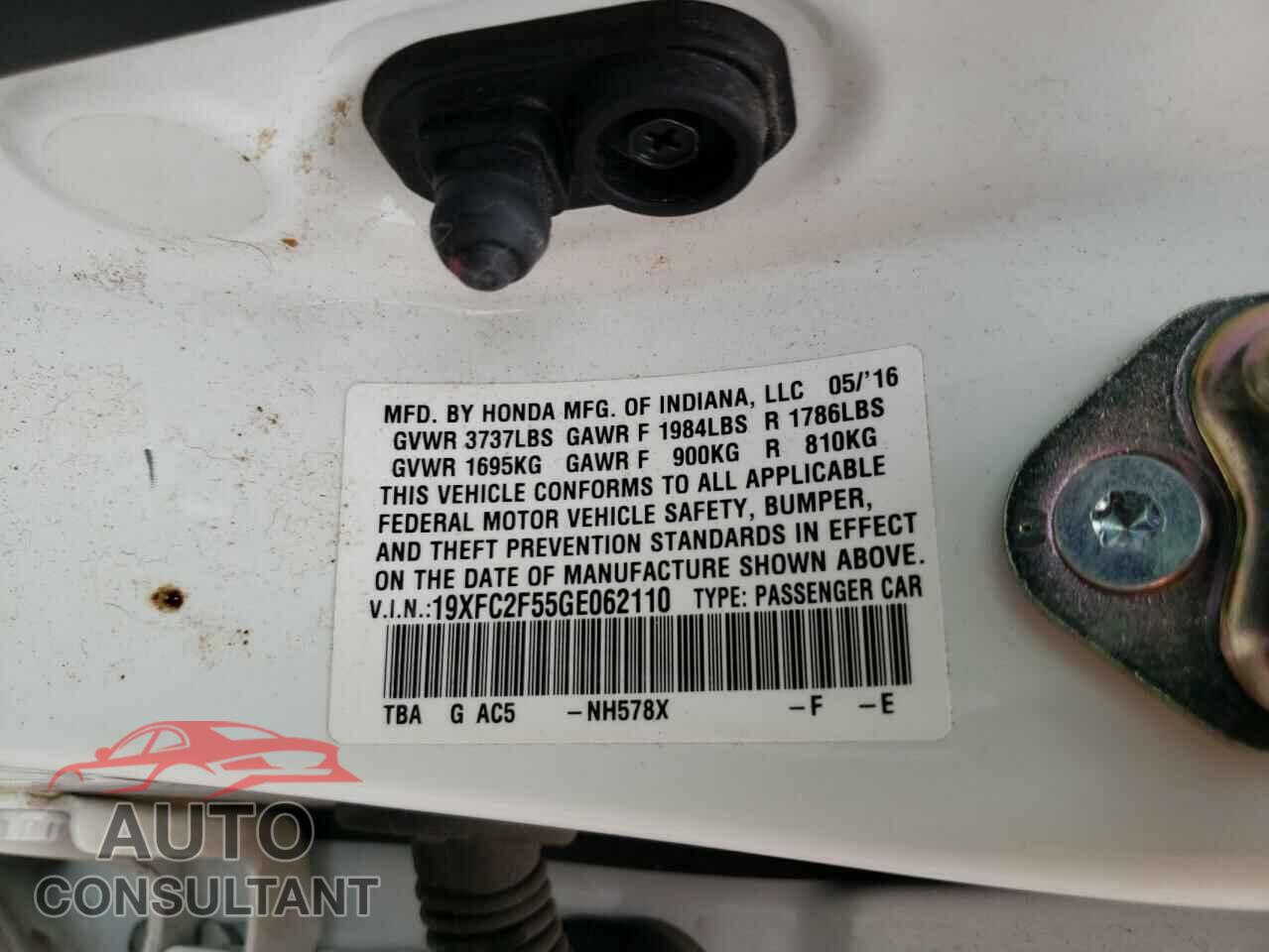 HONDA CIVIC 2016 - 19XFC2F55GE062110