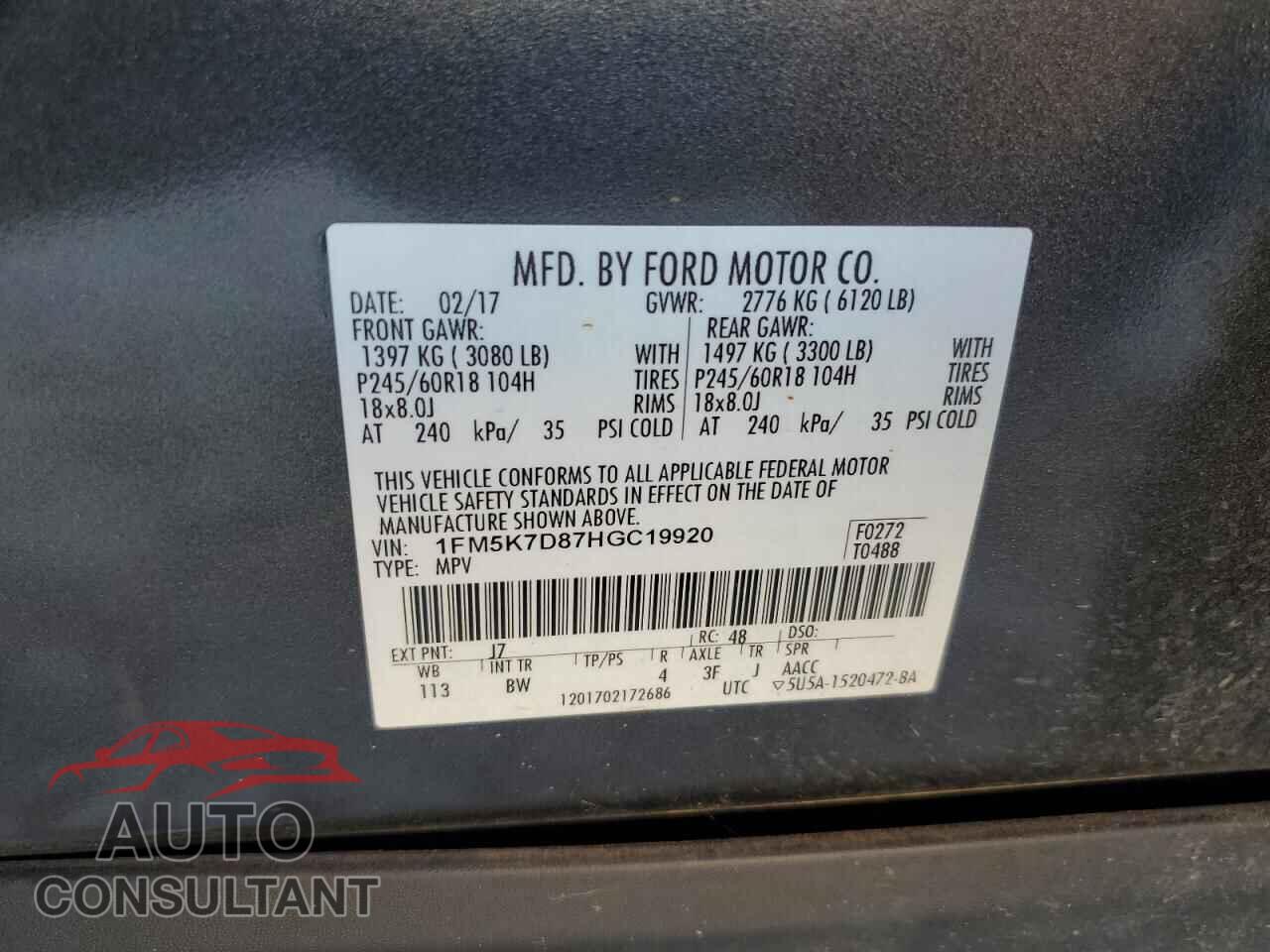 FORD EXPLORER 2017 - 1FM5K7D87HGC19920
