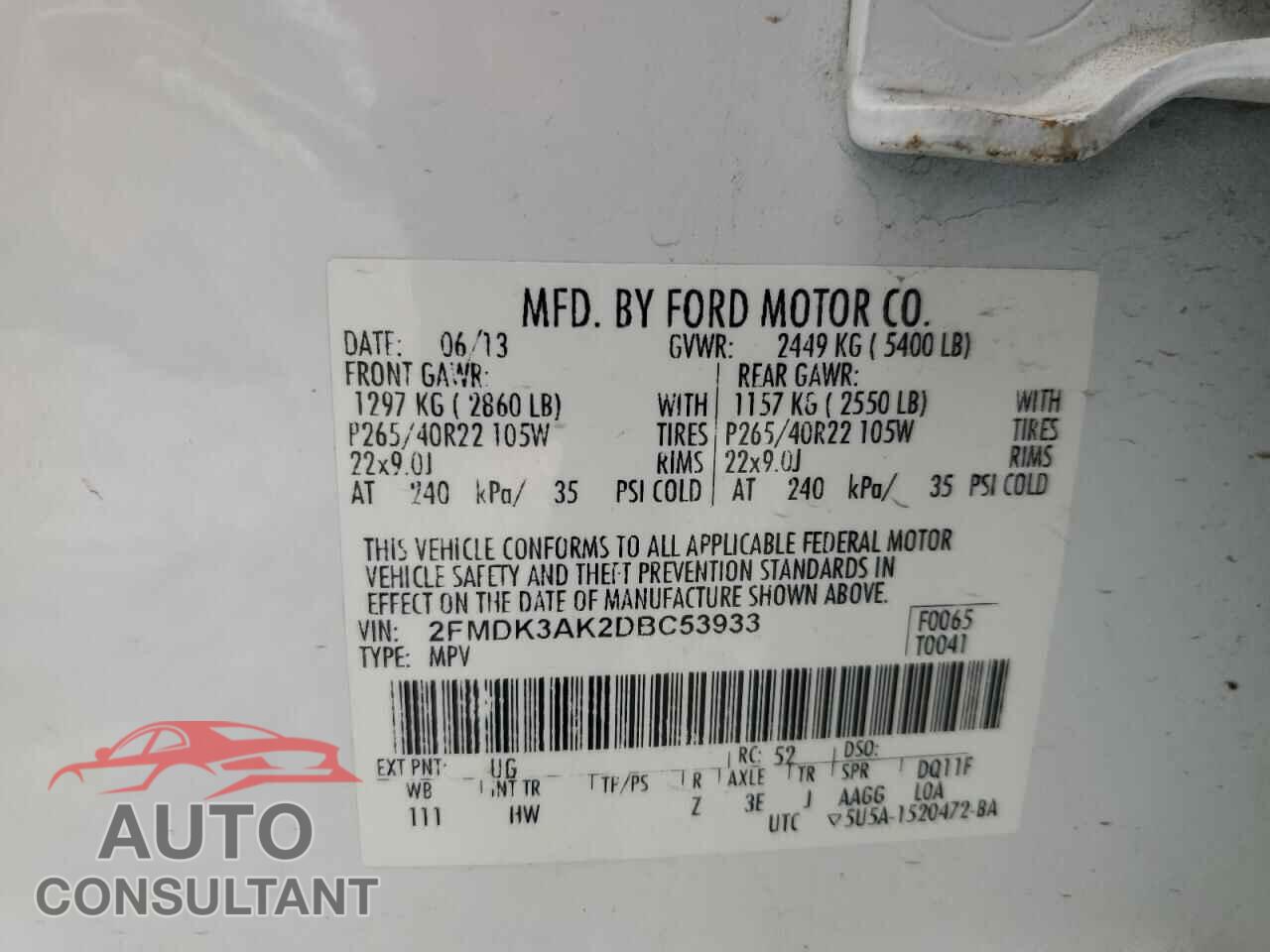 FORD EDGE 2013 - 2FMDK3AK2DBC53933