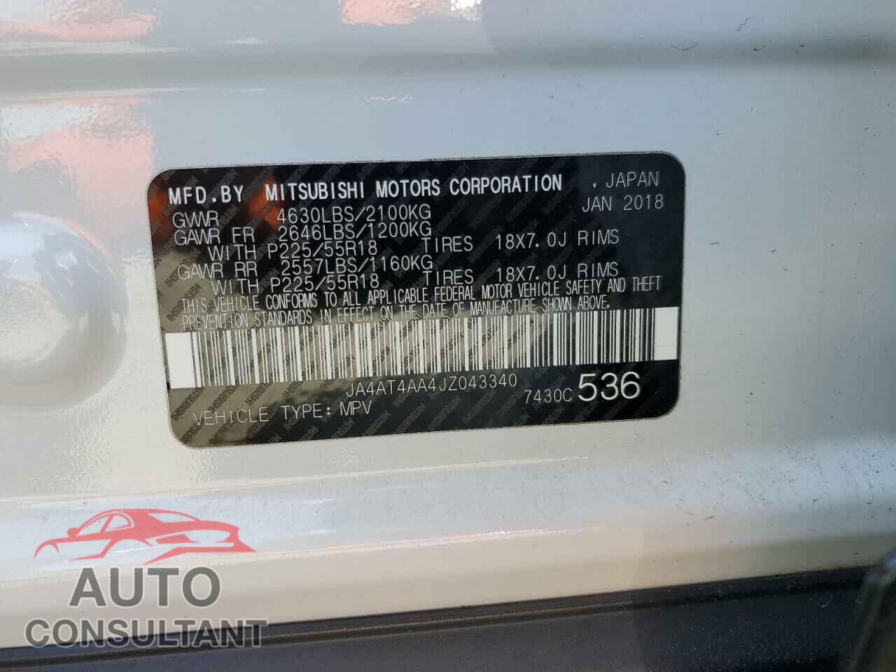 MITSUBISHI ECLIPSE 2018 - JA4AT4AA4JZ043340