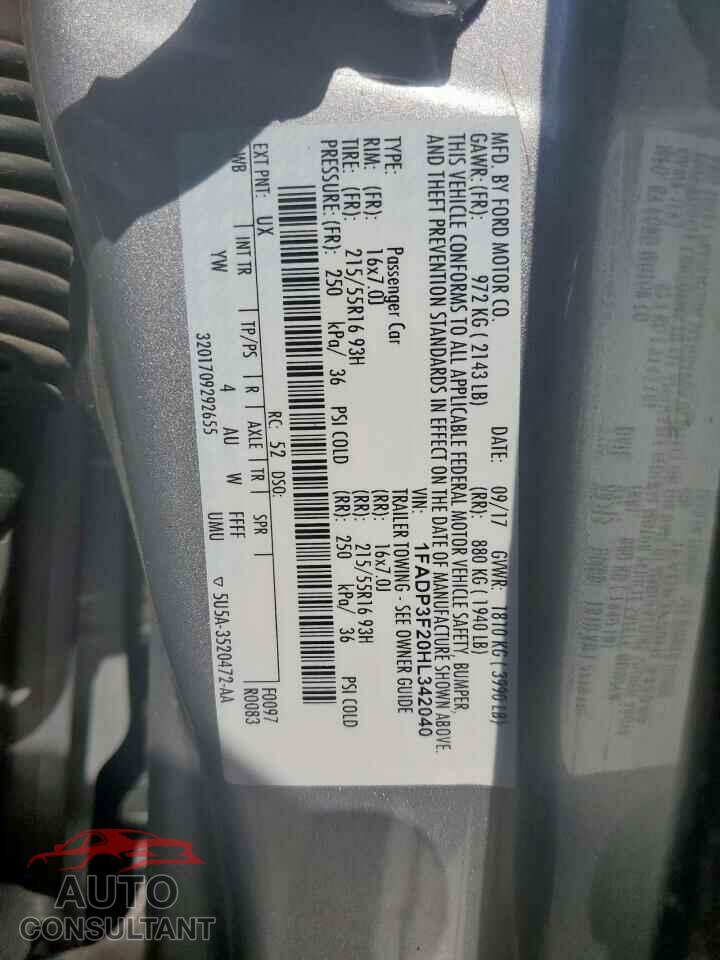 FORD FOCUS 2017 - 1FADP3F20HL342040