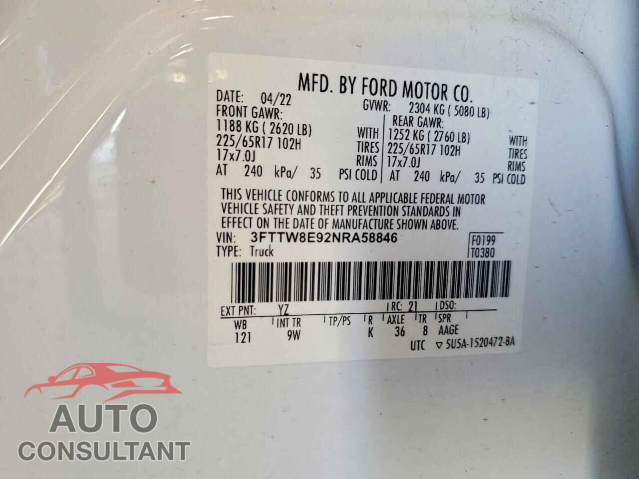FORD MAVERICK 2022 - 3FTTW8E92NRA58846