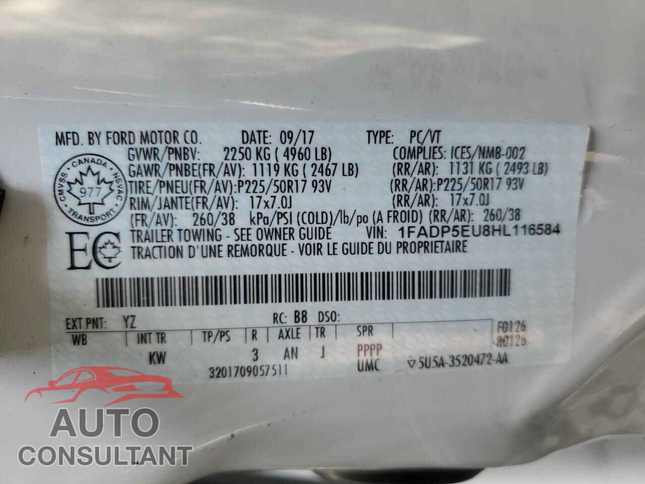 FORD CMAX 2017 - 1FADP5EU8HL116584