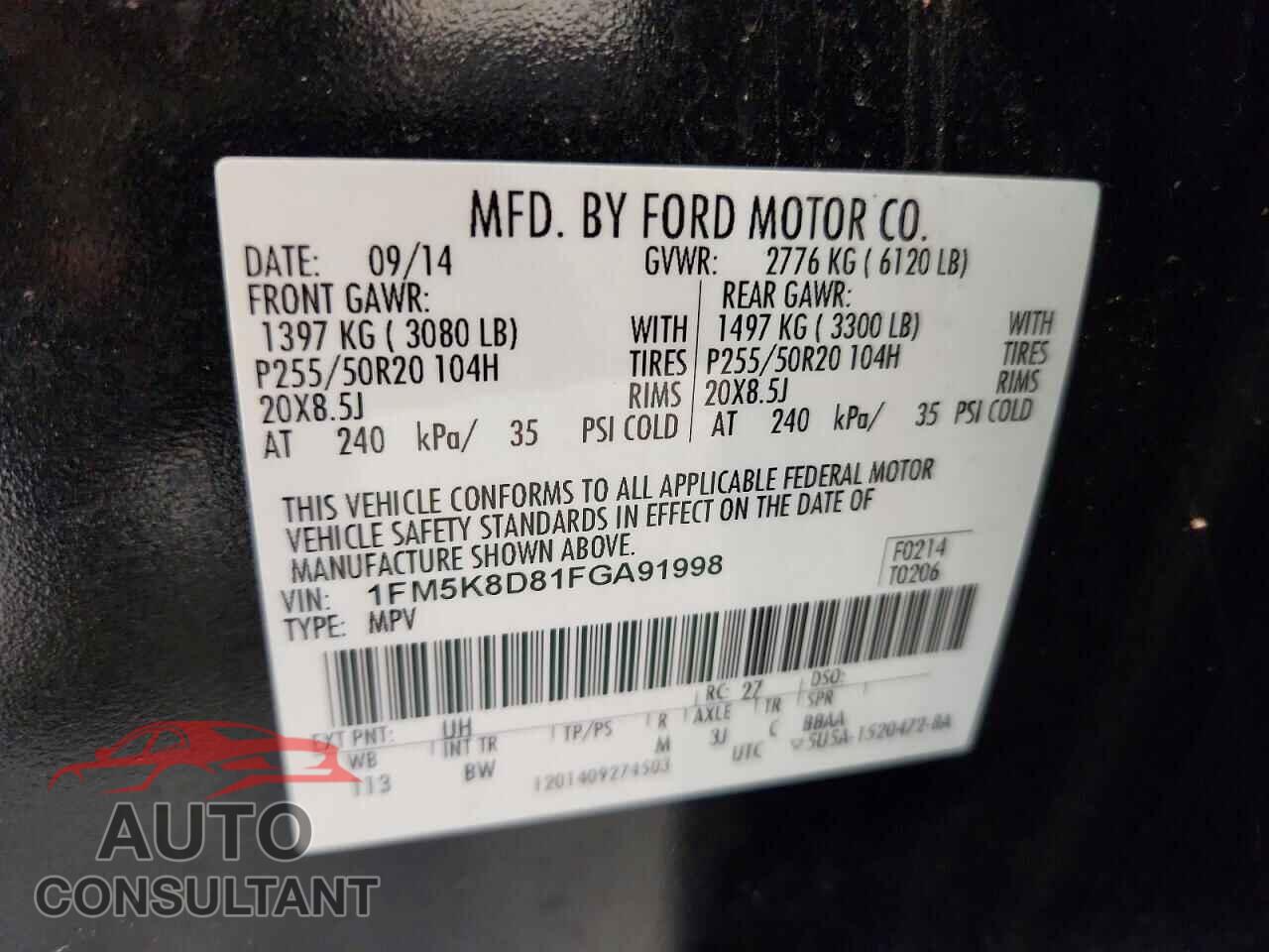 FORD EXPLORER 2015 - 1FM5K8D81FGA91998