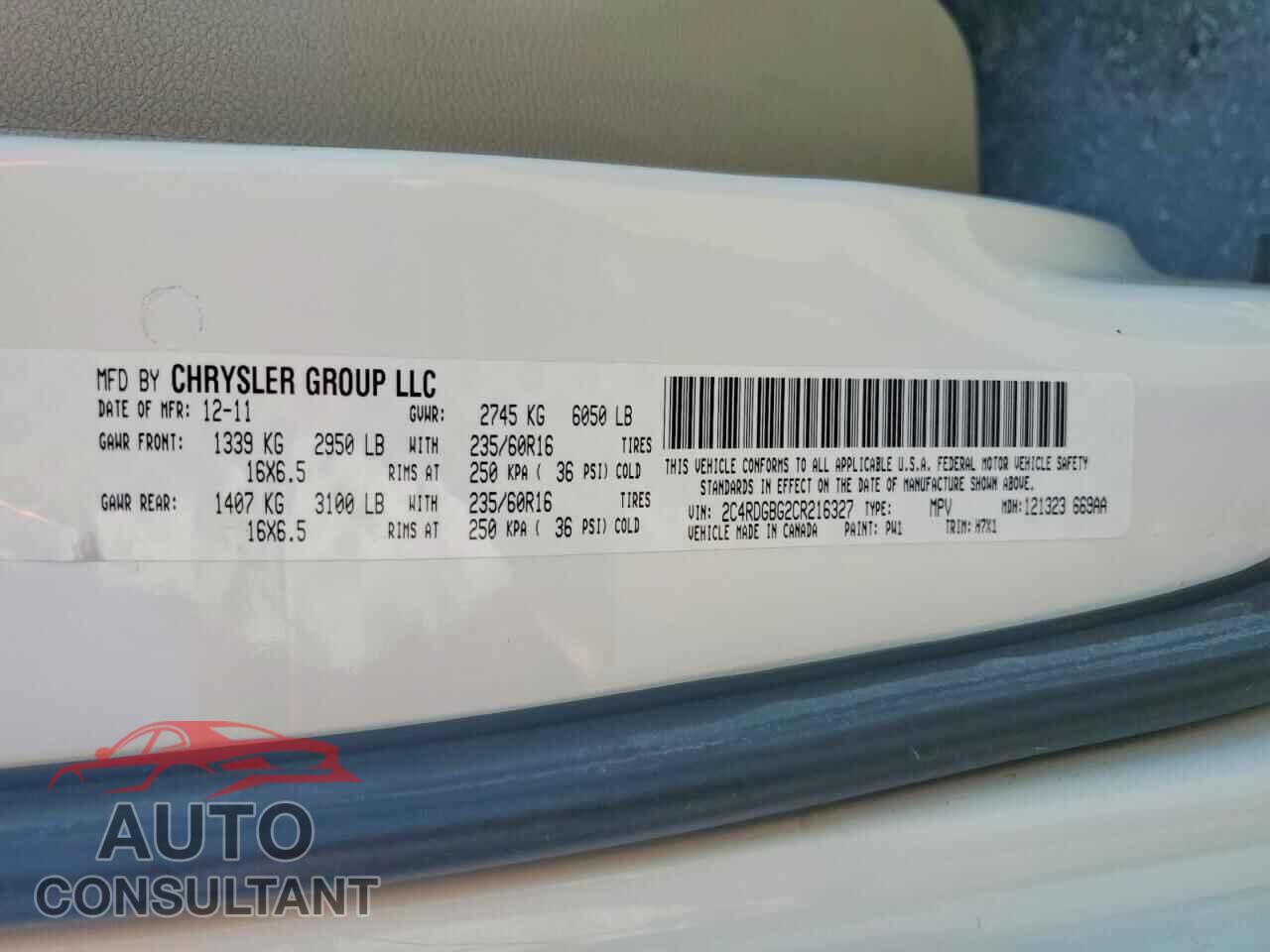 DODGE CARAVAN 2012 - 2C4RDGBG2CR216327