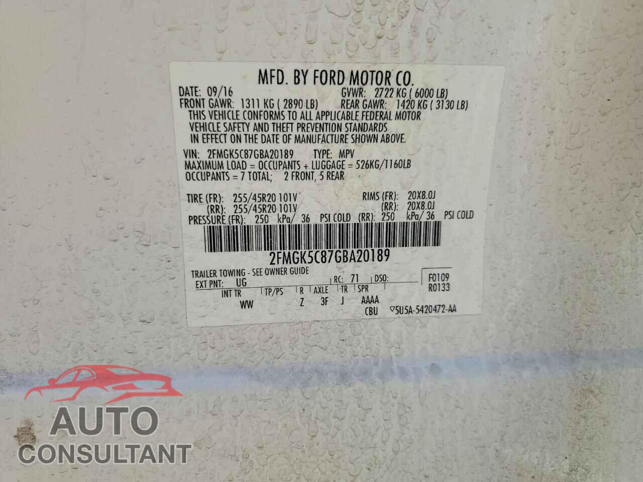 FORD FLEX 2016 - 2FMGK5C87GBA20189