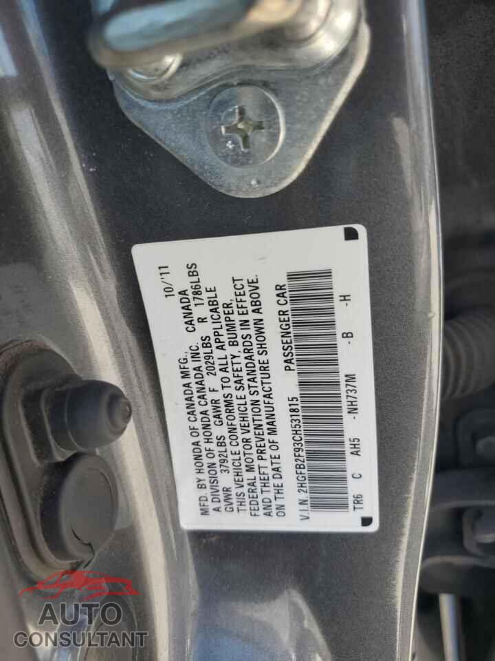 HONDA CIVIC 2012 - 2HGFB2F93CH531815