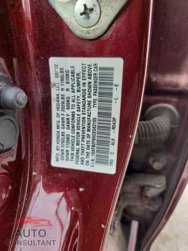 HONDA CIVIC 2012 - 19XFB2F8XCE043155