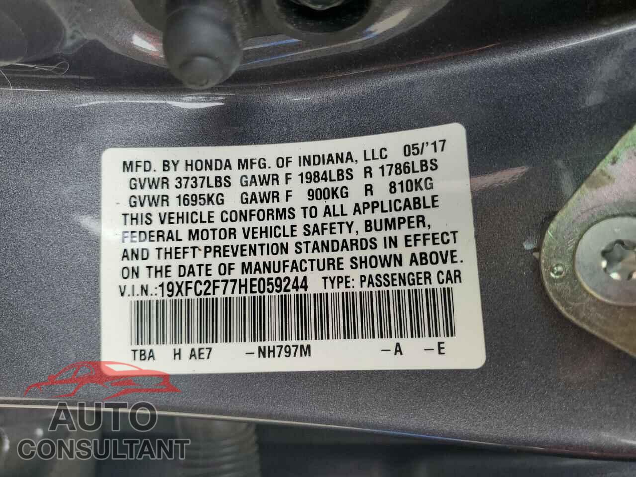 HONDA CIVIC 2017 - 19XFC2F77HE059244