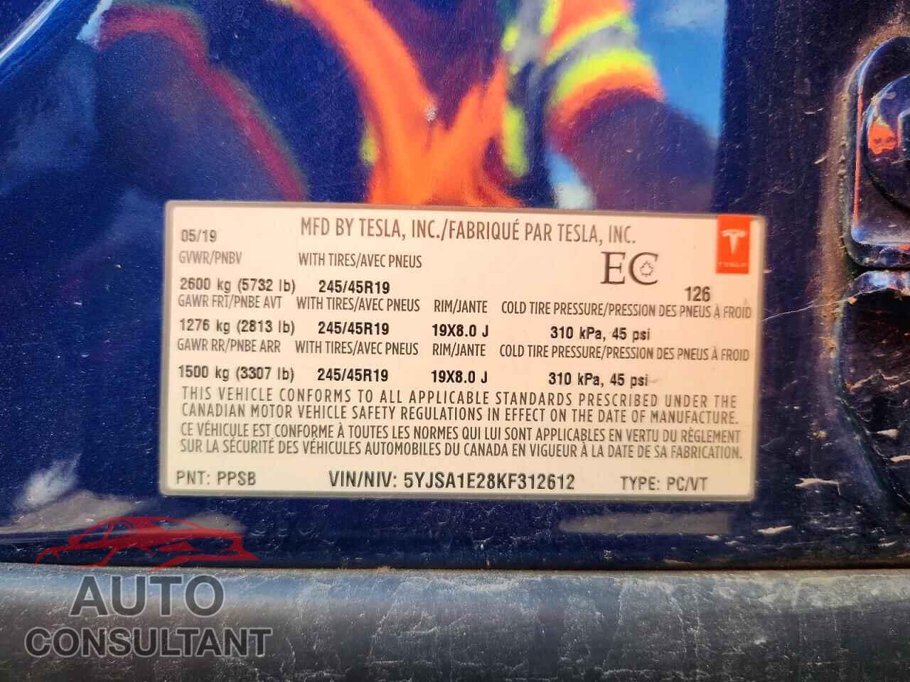 TESLA MODEL S 2019 - 5YJSA1E28KF312612