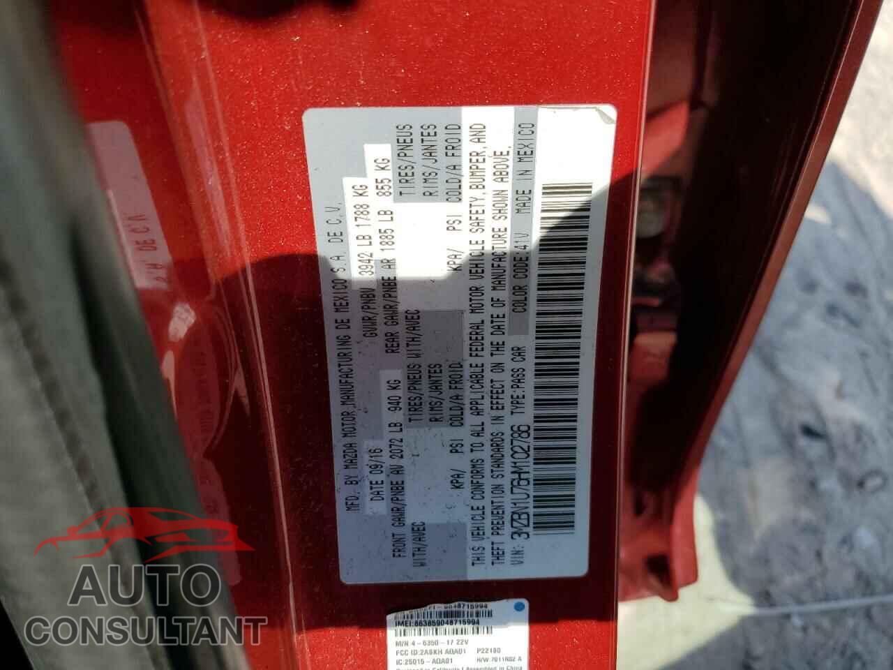 MAZDA 3 2017 - 3MZBN1U76HM102786