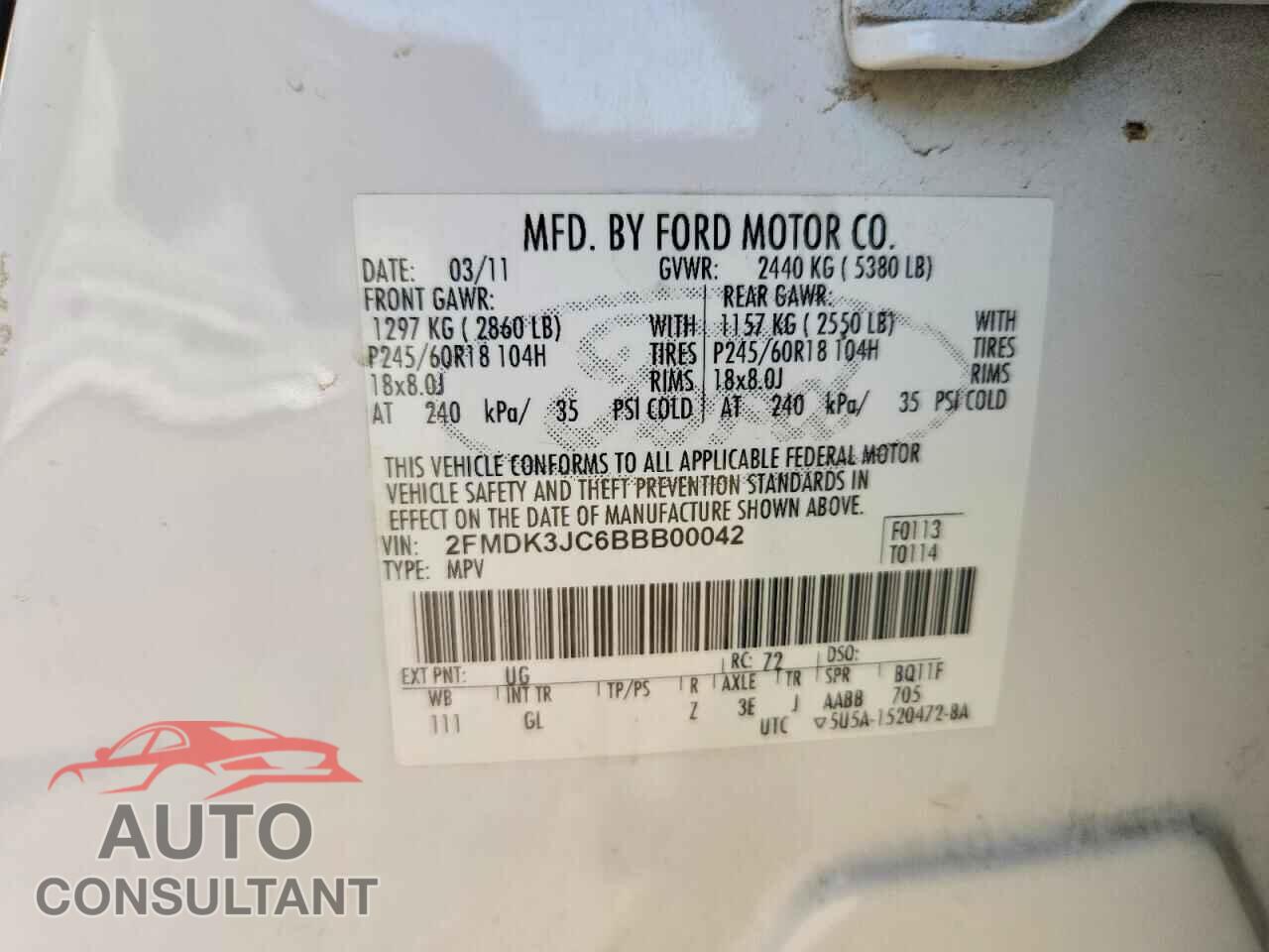 FORD EDGE 2011 - 2FMDK3JC6BBB00042
