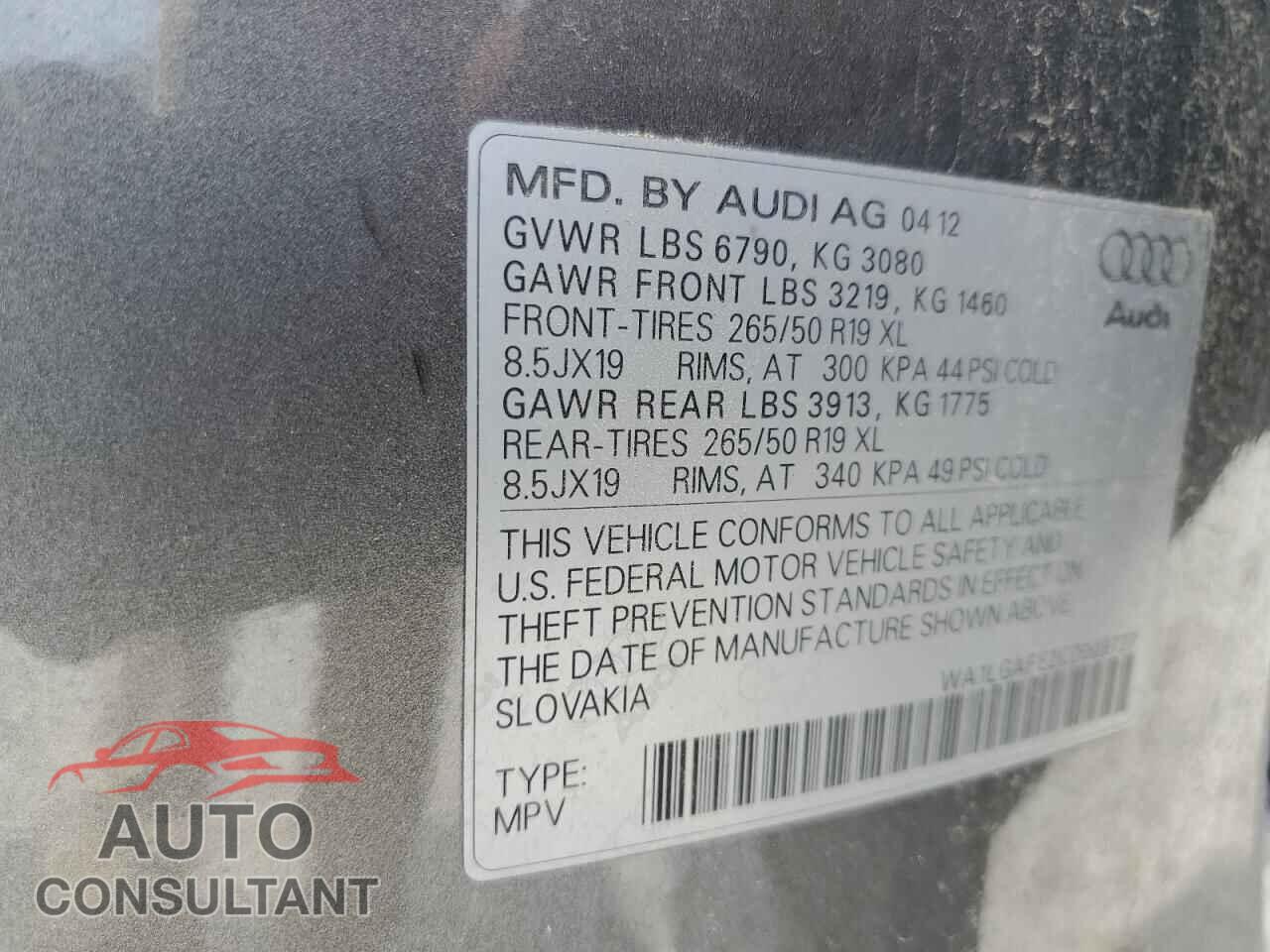 AUDI Q7 2012 - WA1LGAFE2CD009727