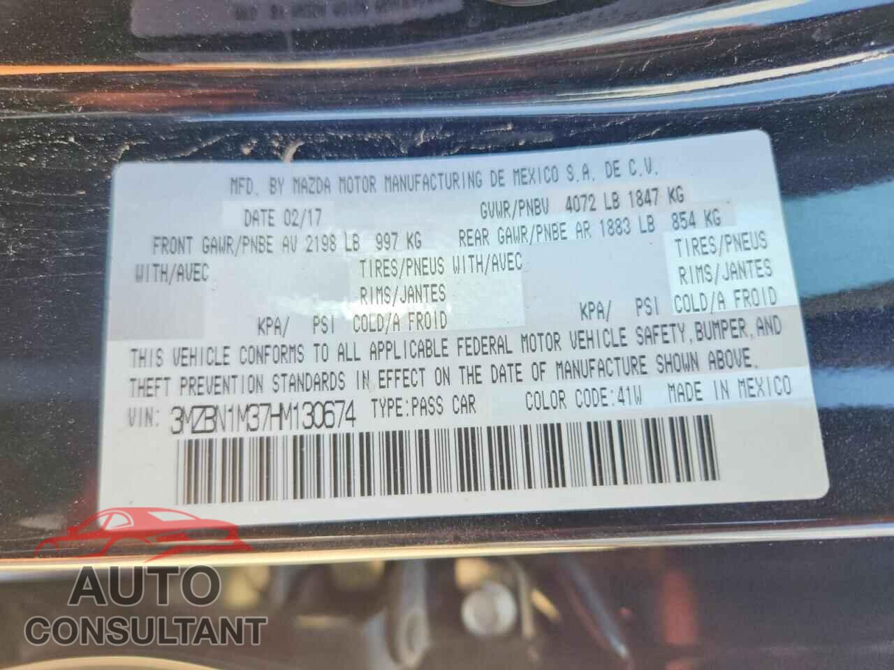 MAZDA 3 2017 - 3MZBN1M37HM130674