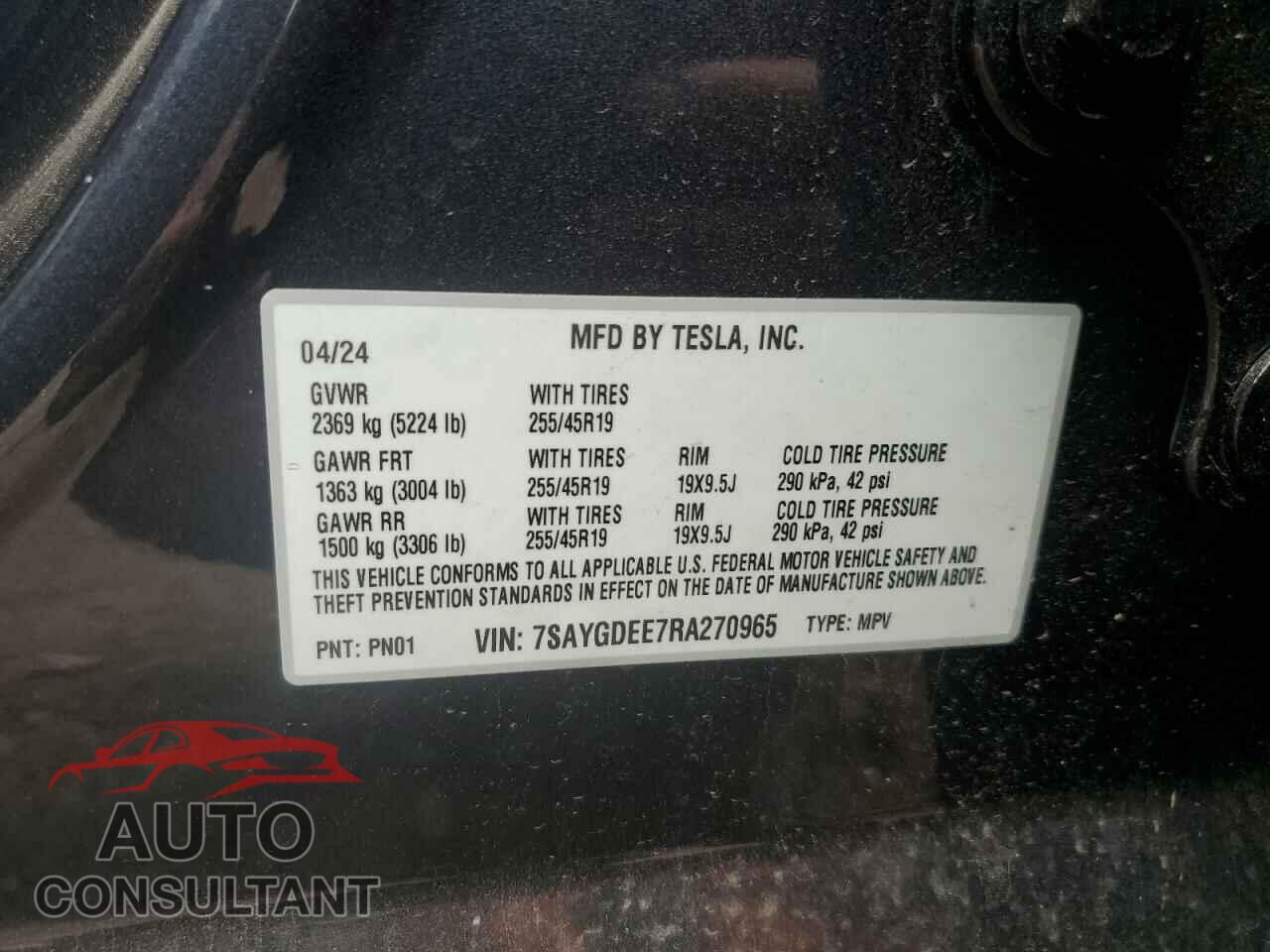 TESLA MODEL Y 2024 - 7SAYGDEE7RA270965