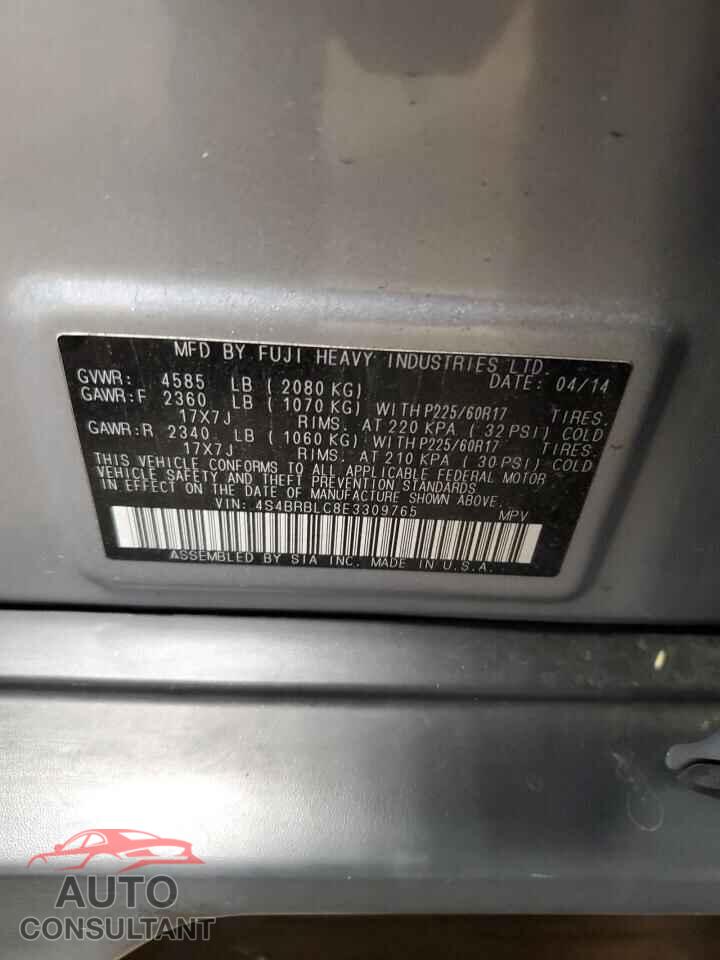 SUBARU OUTBACK 2014 - 4S4BRBLC8E3309765