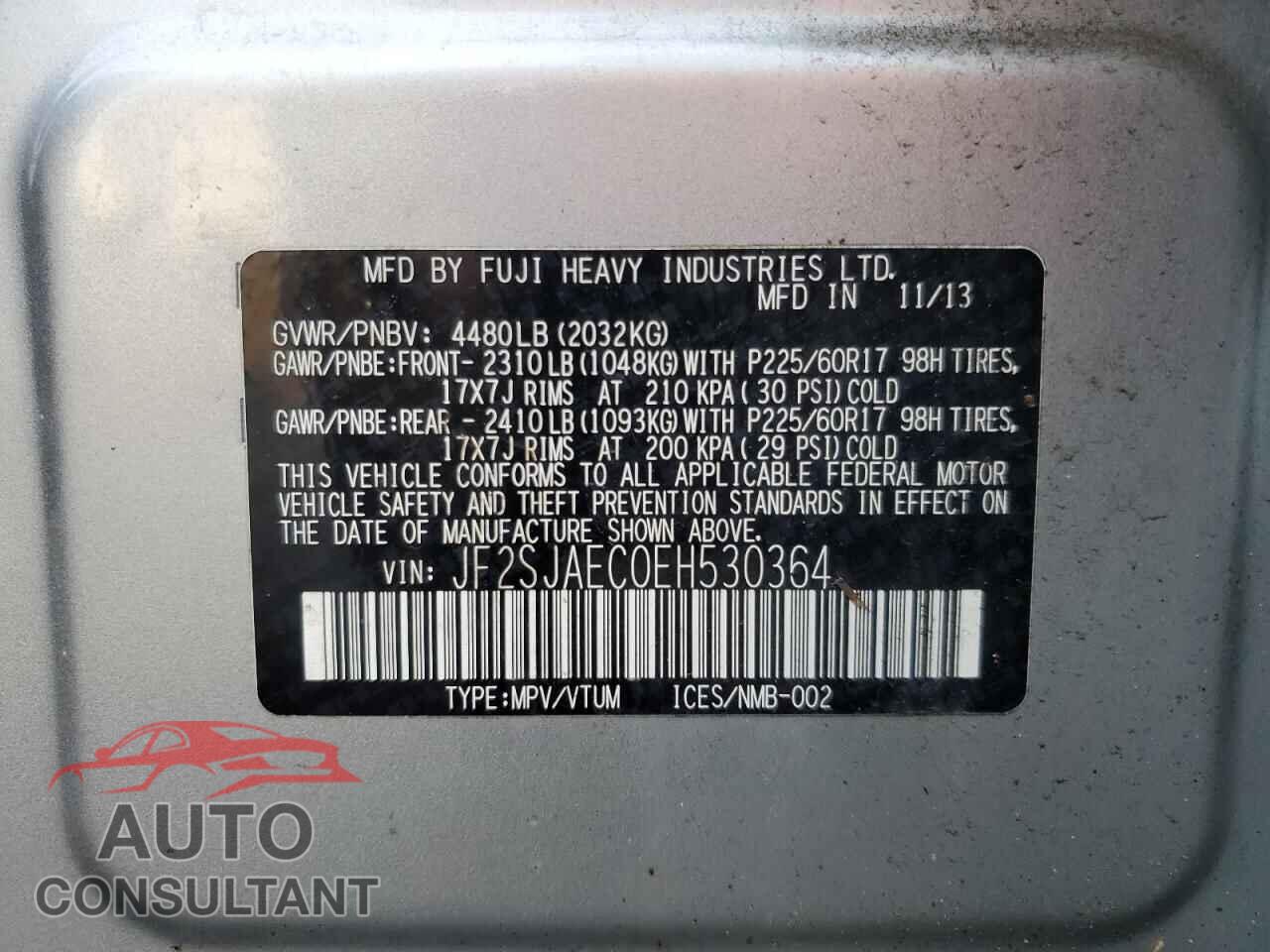 SUBARU FORESTER 2014 - JF2SJAEC0EH530364
