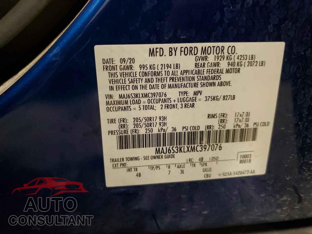 FORD ECOSPORT 2021 - MAJ6S3KLXMC397076