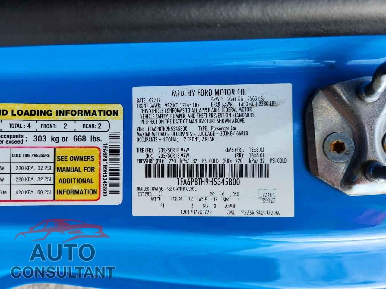 FORD MUSTANG 2017 - 1FA6P8TH9H5345800