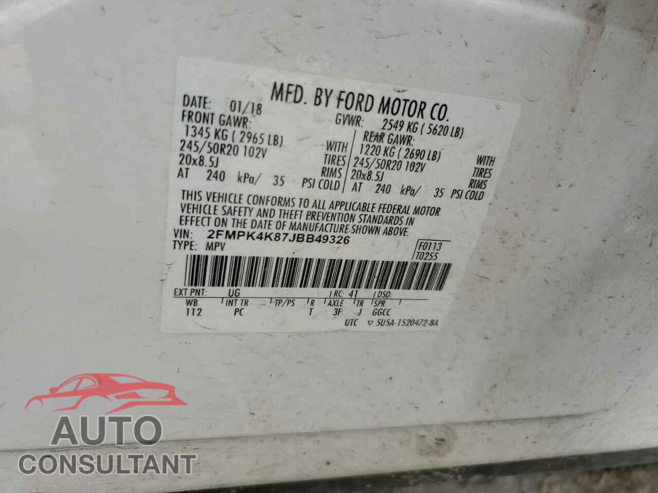 FORD EDGE 2018 - 2FMPK4K87JBB49326