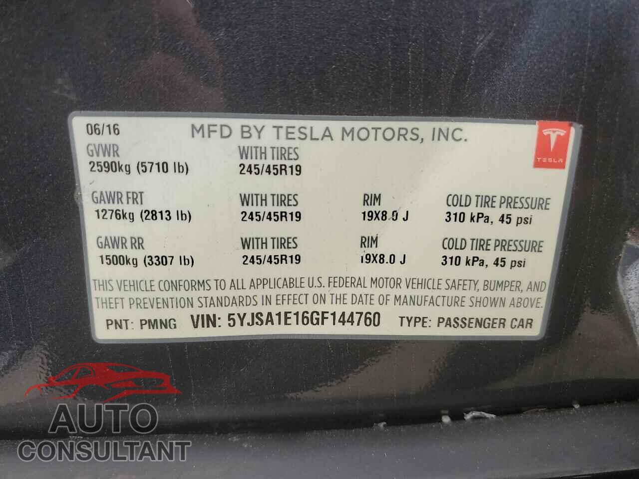 TESLA MODEL S 2016 - 5YJSA1E16GF144760