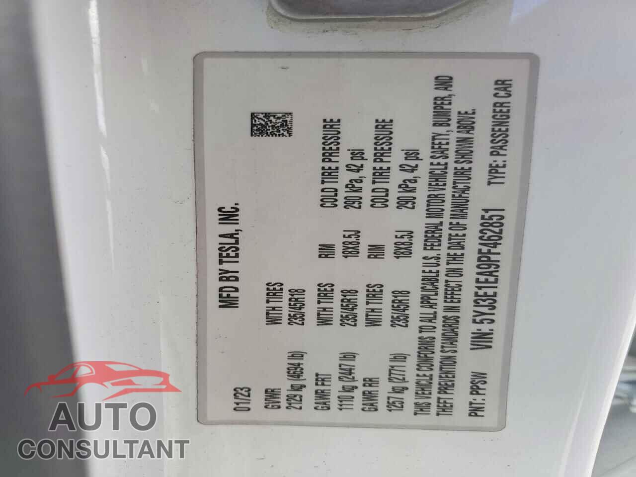 TESLA MODEL 3 2023 - 5YJ3E1EA9PF462851