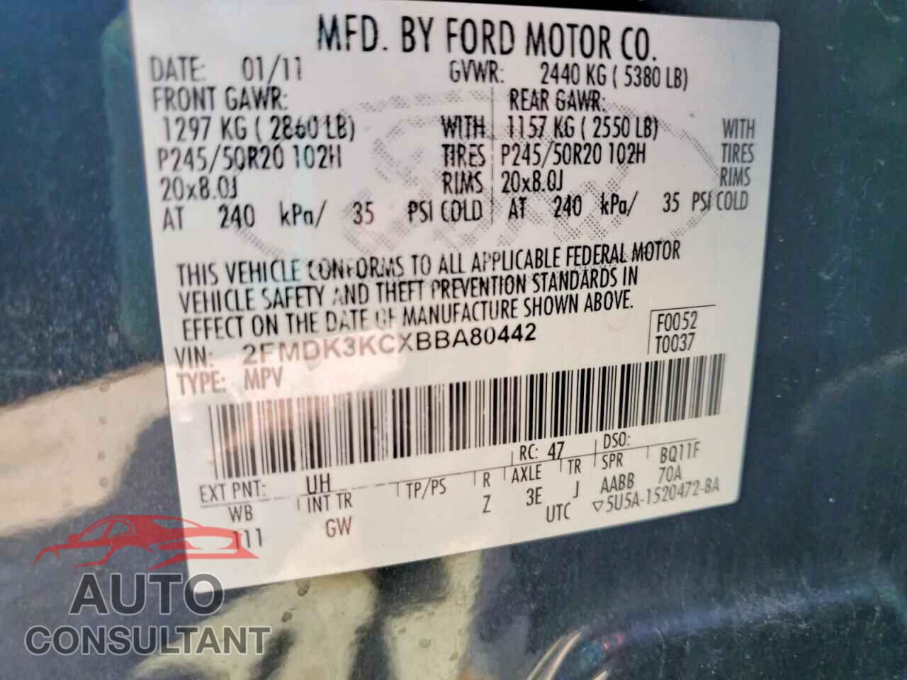 FORD EDGE 2011 - 2FMDK3KCXBBA80442
