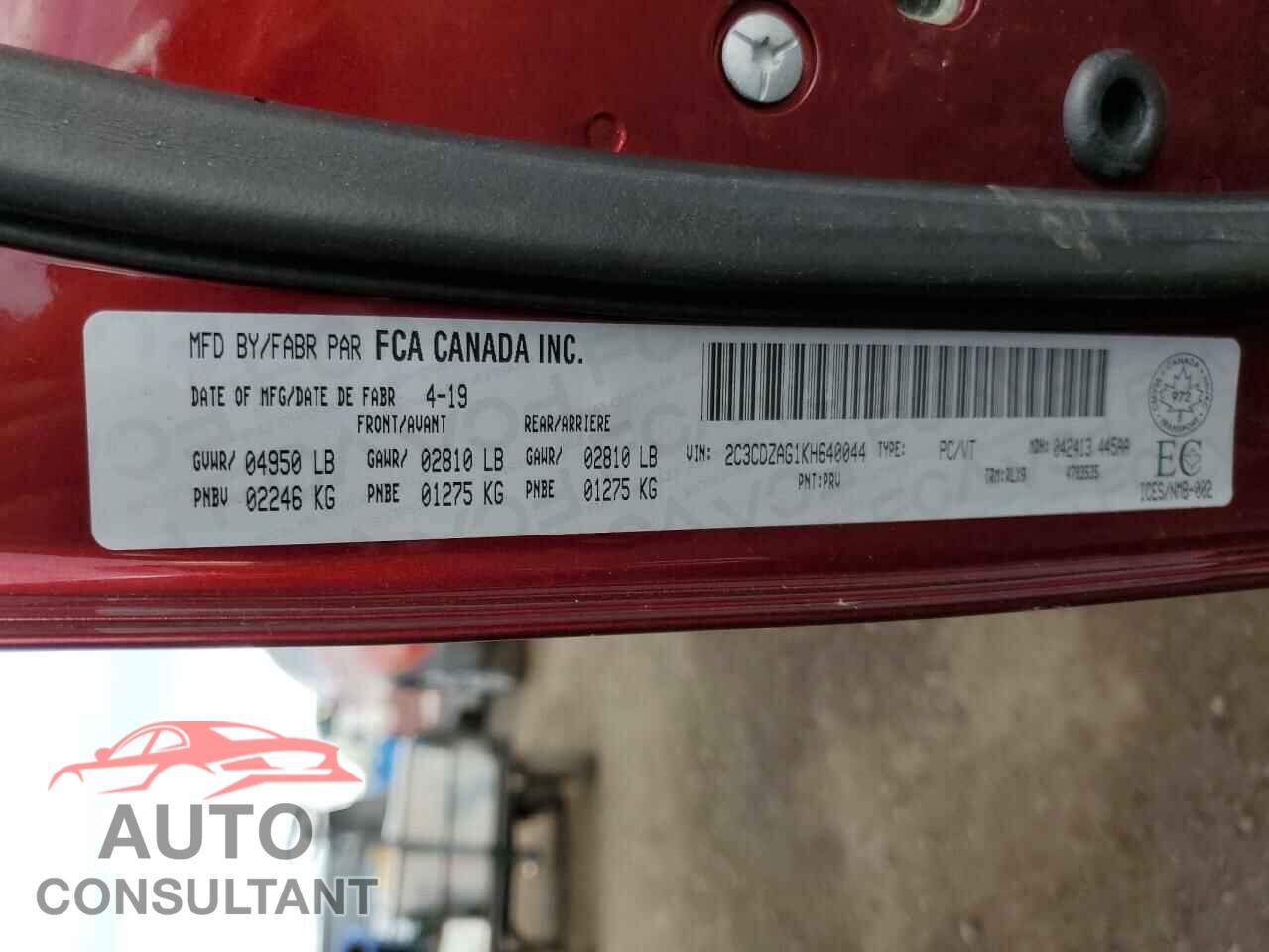 DODGE CHALLENGER 2019 - 2C3CDZAG1KH640044