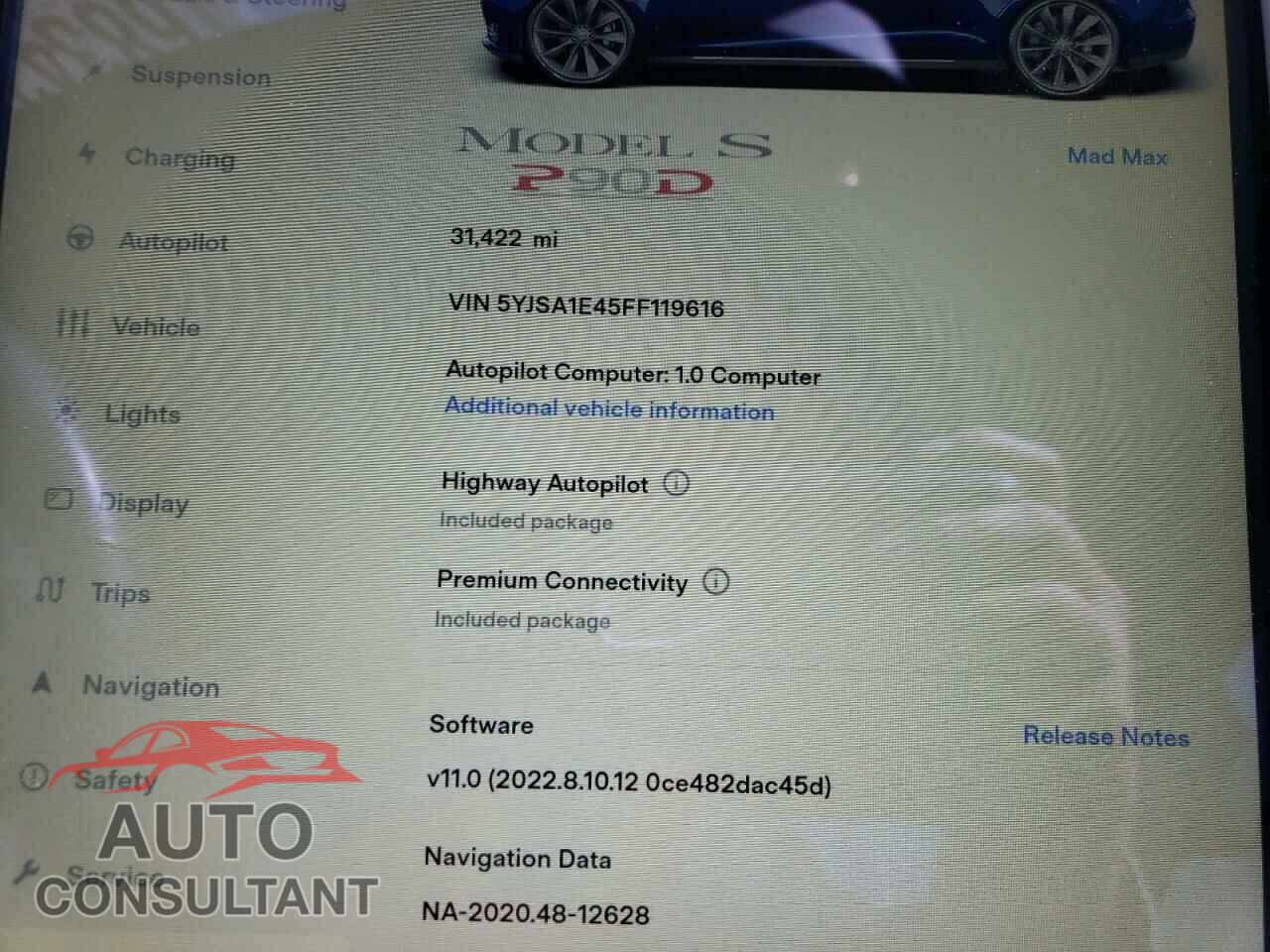 TESLA MODEL S 2015 - 5YJSA1E45FF119616