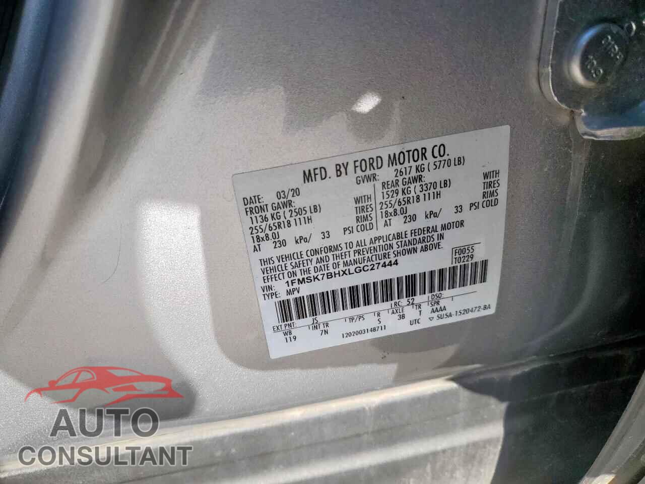 FORD EXPLORER 2020 - 1FMSK7BHXLGC27444