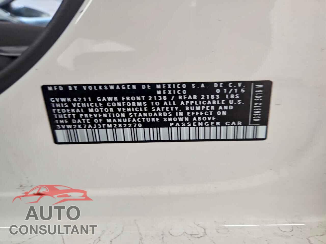 VOLKSWAGEN JETTA 2015 - 3VW2K7AJ3FM282270
