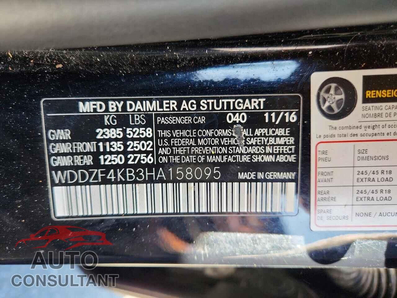 MERCEDES-BENZ E-CLASS 2017 - WDDZF4KB3HA158095