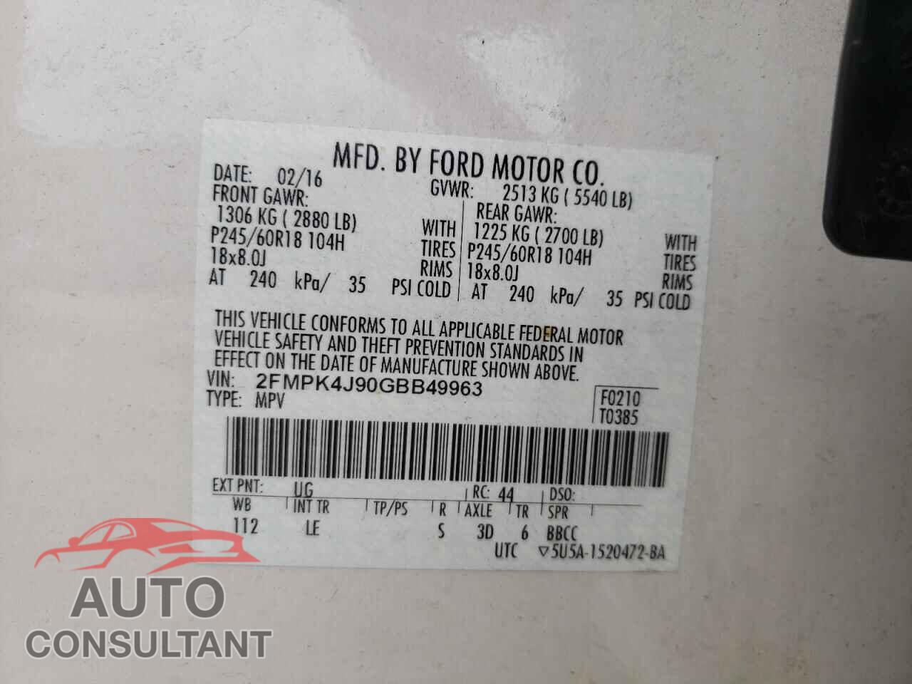 FORD EDGE 2016 - 2FMPK4J90GBB49963
