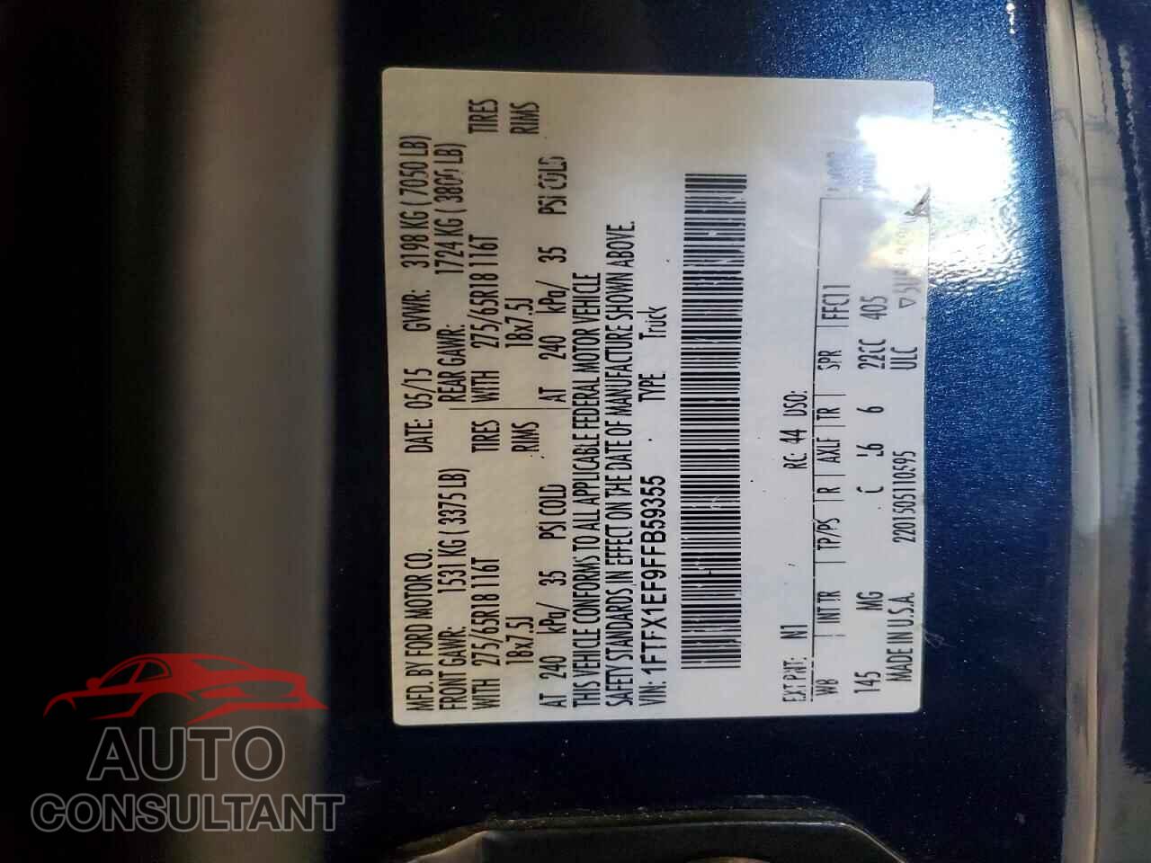 FORD F150 2015 - 1FTFX1EF9FFB59355