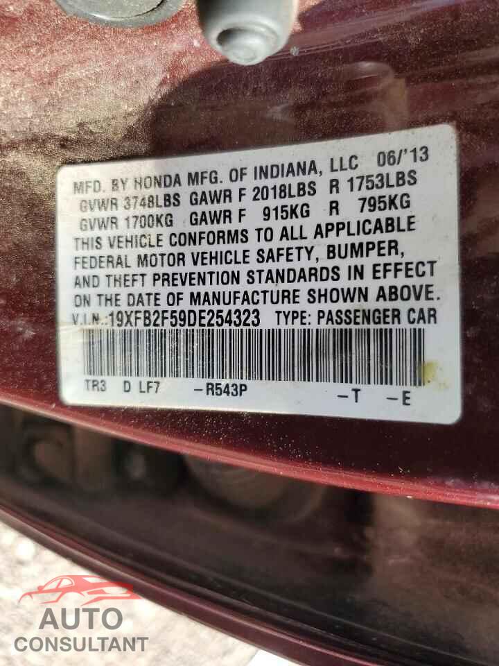 HONDA CIVIC 2013 - 19XFB2F59DE254323