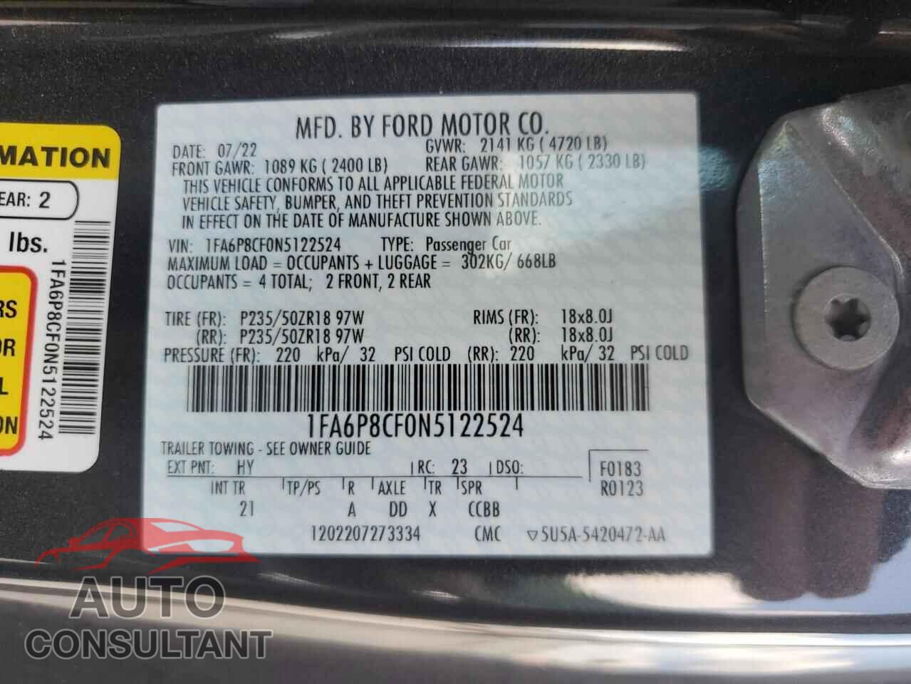 FORD MUSTANG 2022 - 1FA6P8CF0N5122524