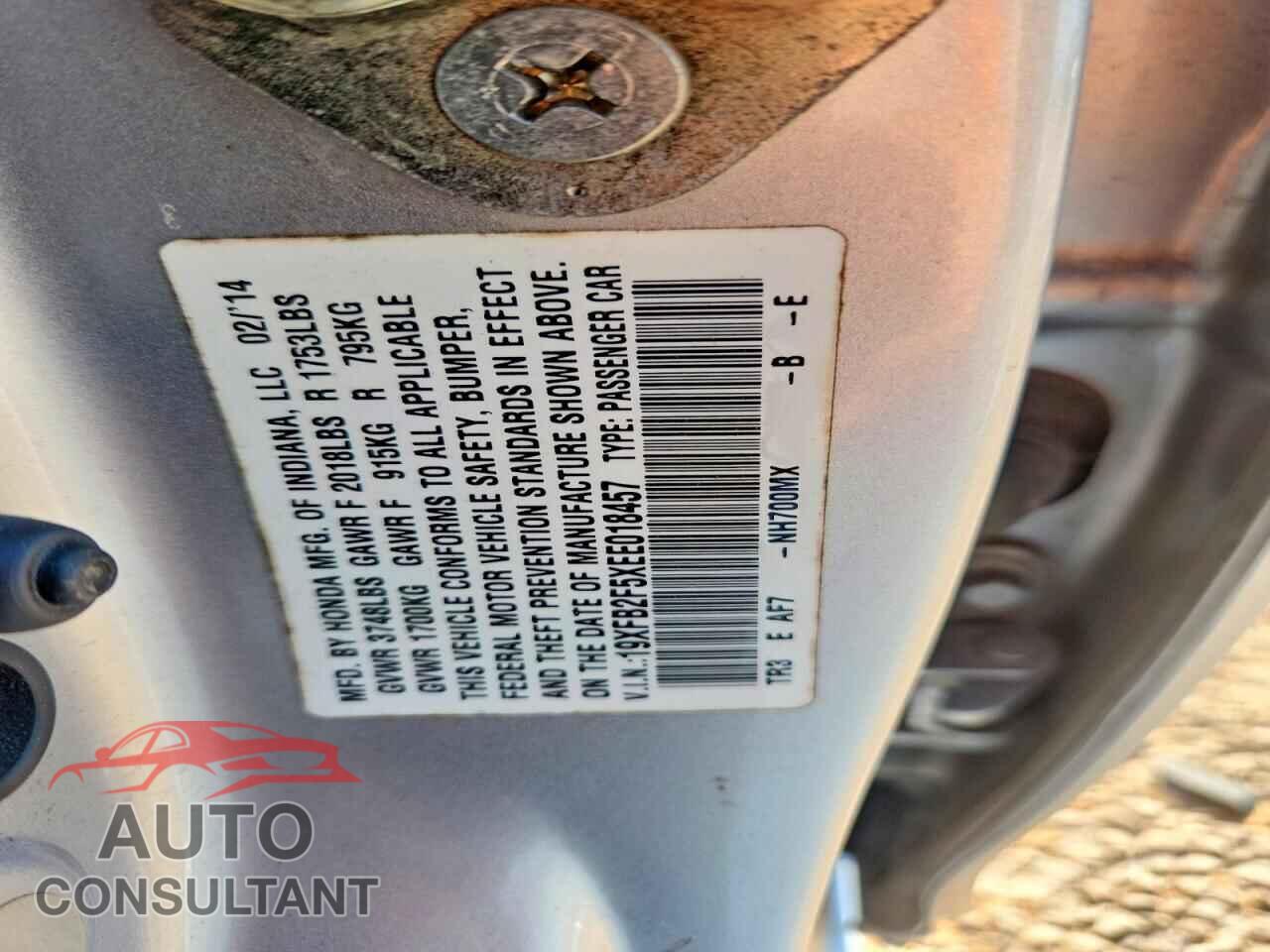 HONDA CIVIC 2014 - 19XFB2F5XEE018457
