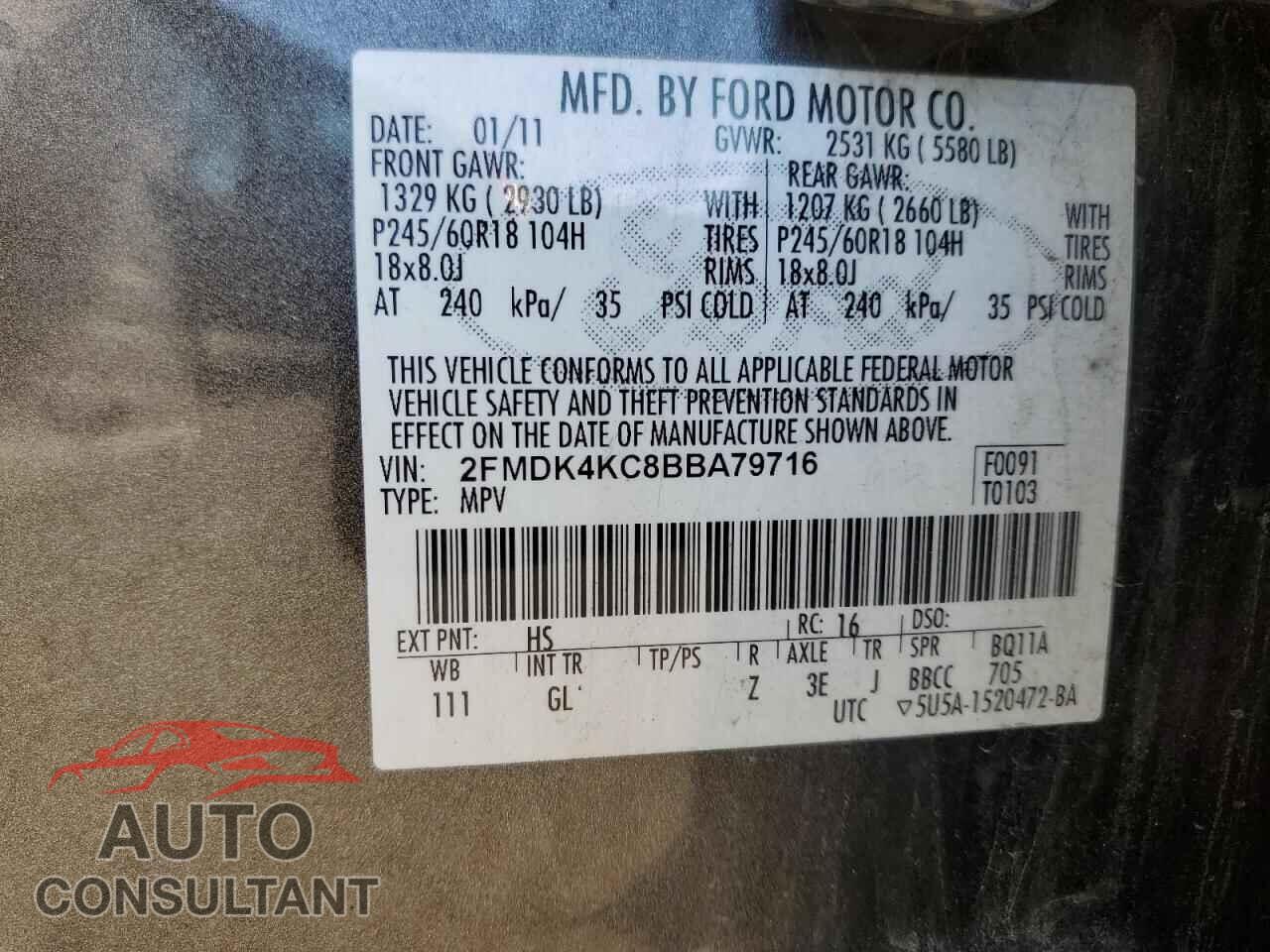 FORD EDGE 2011 - 2FMDK4KC8BBA79716